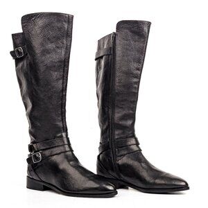 Lucky Brand Wmn Paxtreen Black Leather Wide Calf Riding Zip Tall Boots sz 8.5